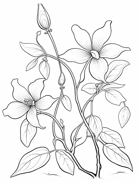 um desenho de uma flor com folhas e flores ai generativa