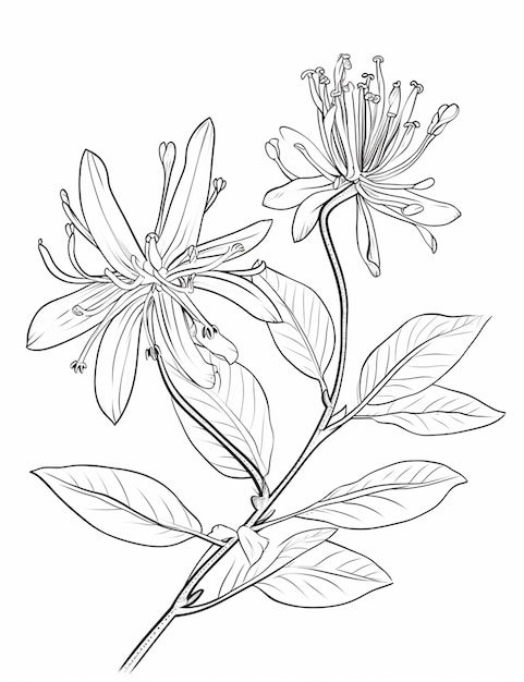 um desenho de uma flor com folhas e flores ai generativa