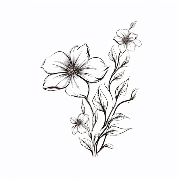 Foto um desenho de uma flor com folhas e flores sobre ela