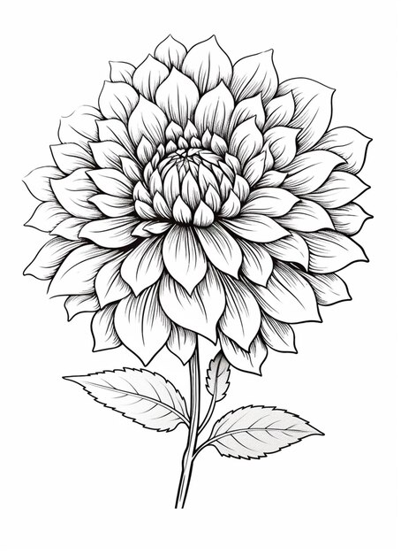 um desenho de uma flor com folhas em um fundo branco generativo ai