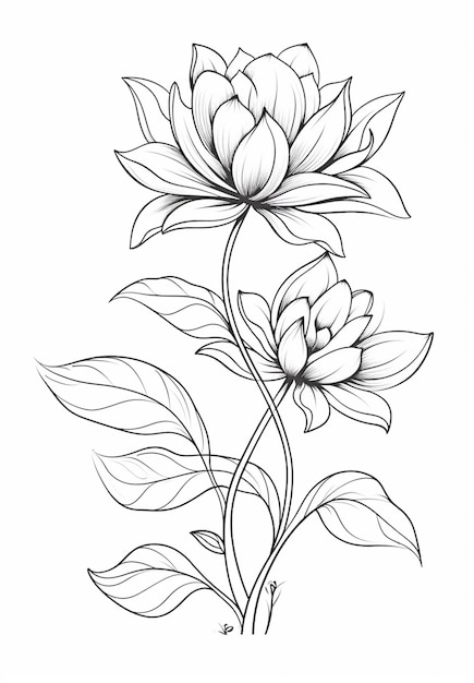 Um desenho de uma flor com folhas em um fundo branco generativo ai