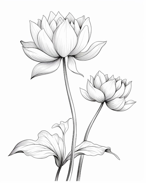 Um desenho de uma flor com folhas em um fundo branco generativo ai