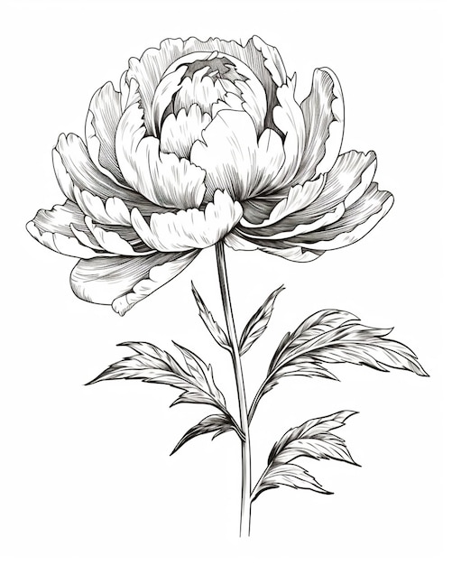 Um desenho de uma flor com folhas em um fundo branco generativo ai