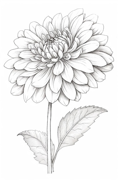 um desenho de uma flor com folhas em um fundo branco generativo ai