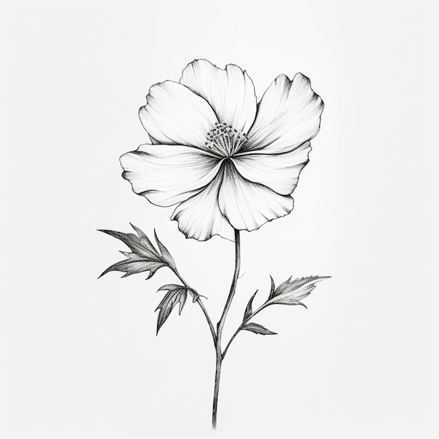 um desenho de uma flor com folhas em um fundo branco