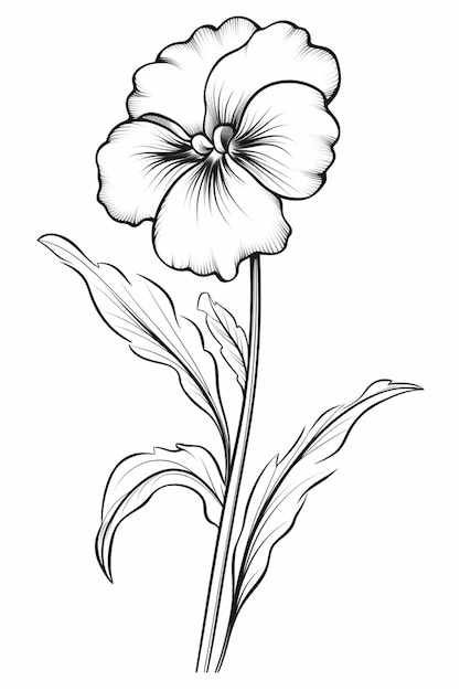 Foto um desenho de uma flor com folhas em um fundo branco