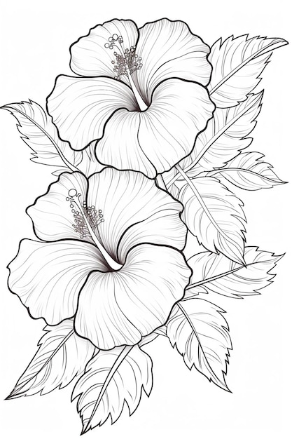 Um desenho de uma flor com folhas em um fundo branco