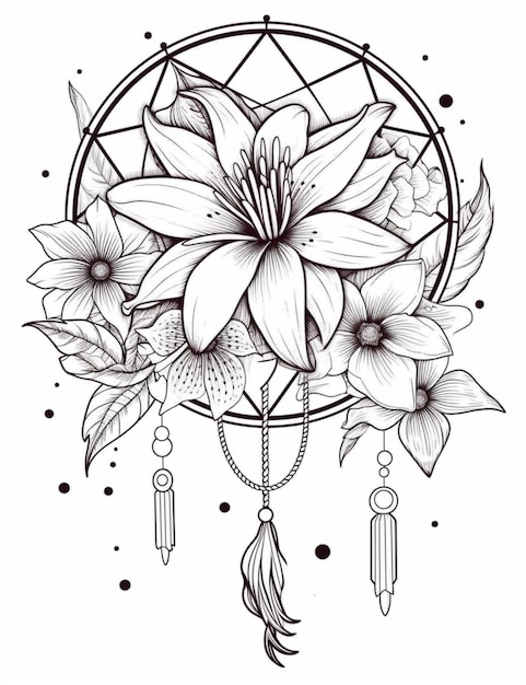 um desenho de uma flor com um apanhador de sonhos ai generativo