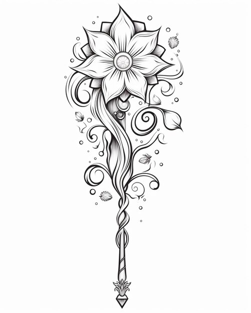 um desenho de uma flor com um caule comprido e um caule longo generativo ai
