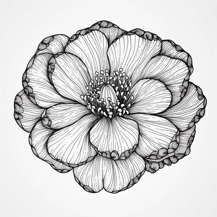 Foto um desenho de uma flor com um grande centro generativo ai