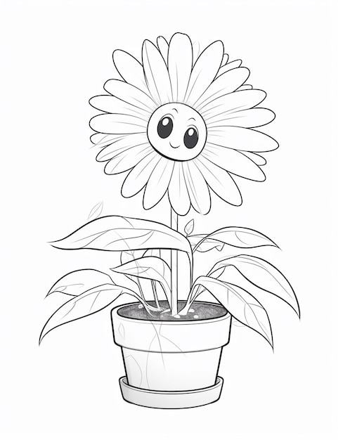 Um desenho de uma flor com uma carinha feliz em um vaso generativo ai