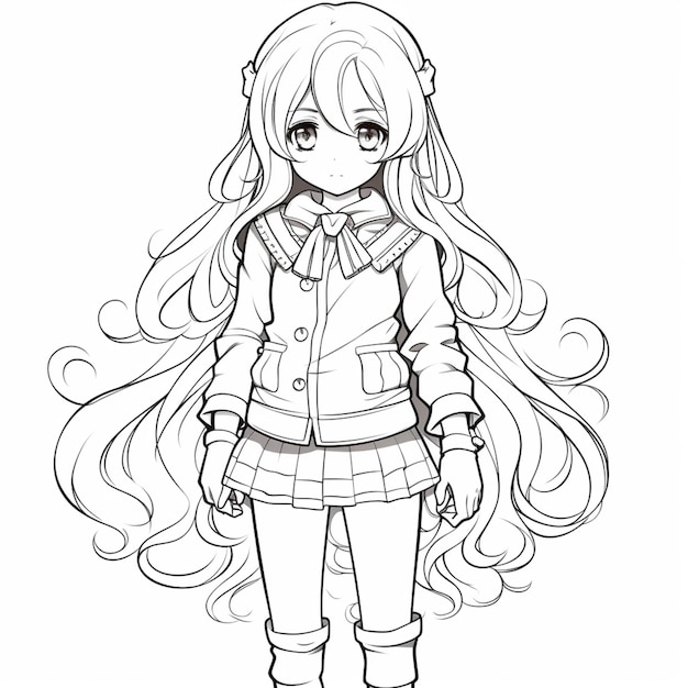 um desenho de uma garota com cabelo comprido e uma jaqueta generativa ai