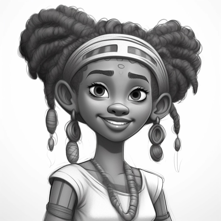 Foto um desenho de uma garota com um grande afro e uma bandana generativa ai