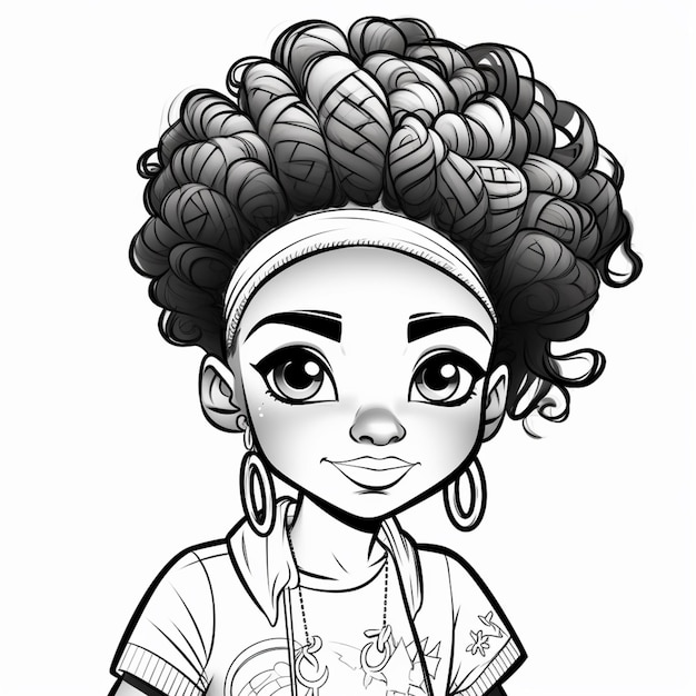 um desenho de uma garota de desenho animado com um grande cabelo afro generativo ai