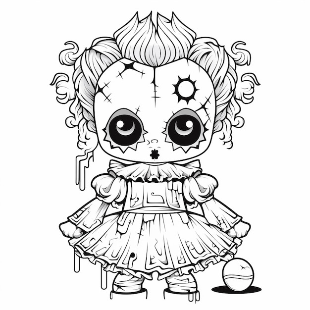 Um desenho de uma garotinha com um rosto assustador e um vestido assustador generativo ai