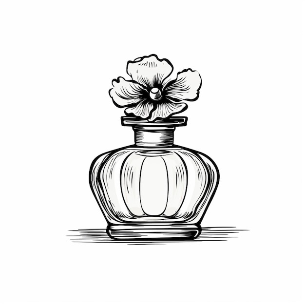 Foto um desenho de uma garrafa de perfume com uma flor nele ai generativo