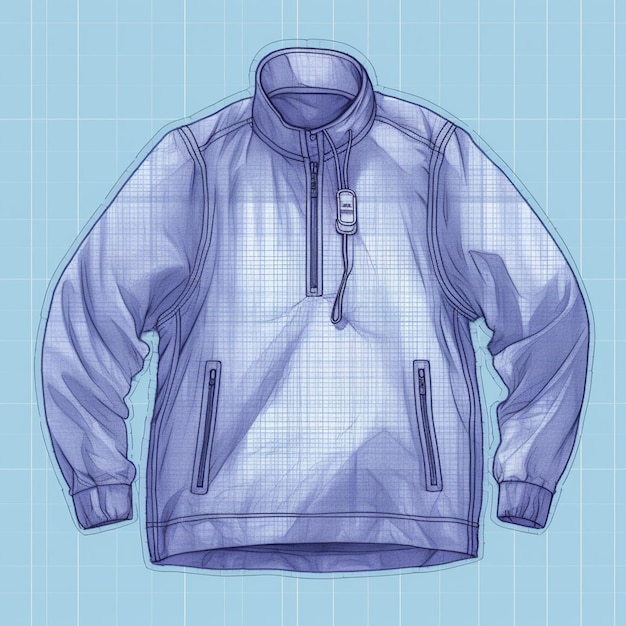 Foto um desenho de uma jaqueta azul com um zíper na frente generativa ai