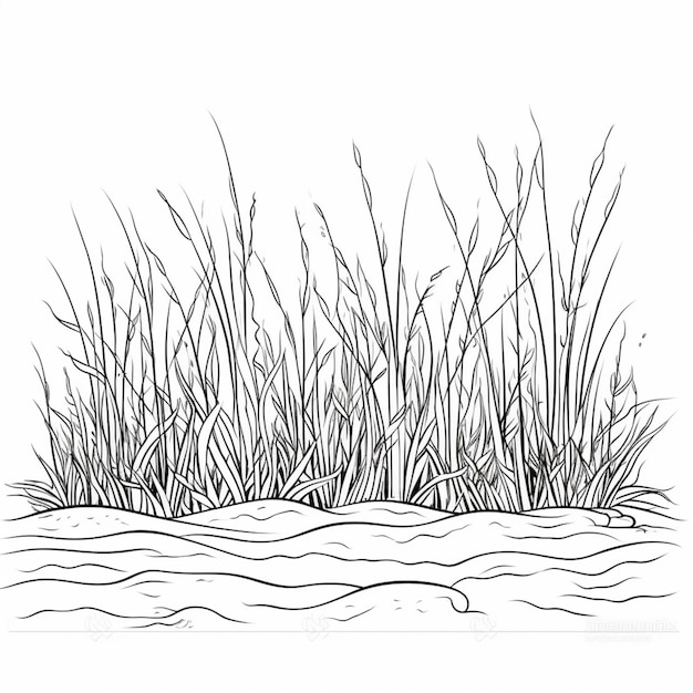um desenho de uma linha desenho de uma área de grama com água geradora ai