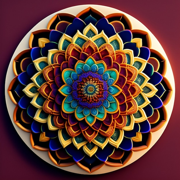 Um desenho de uma mandala com um padrão colorido ai generativo