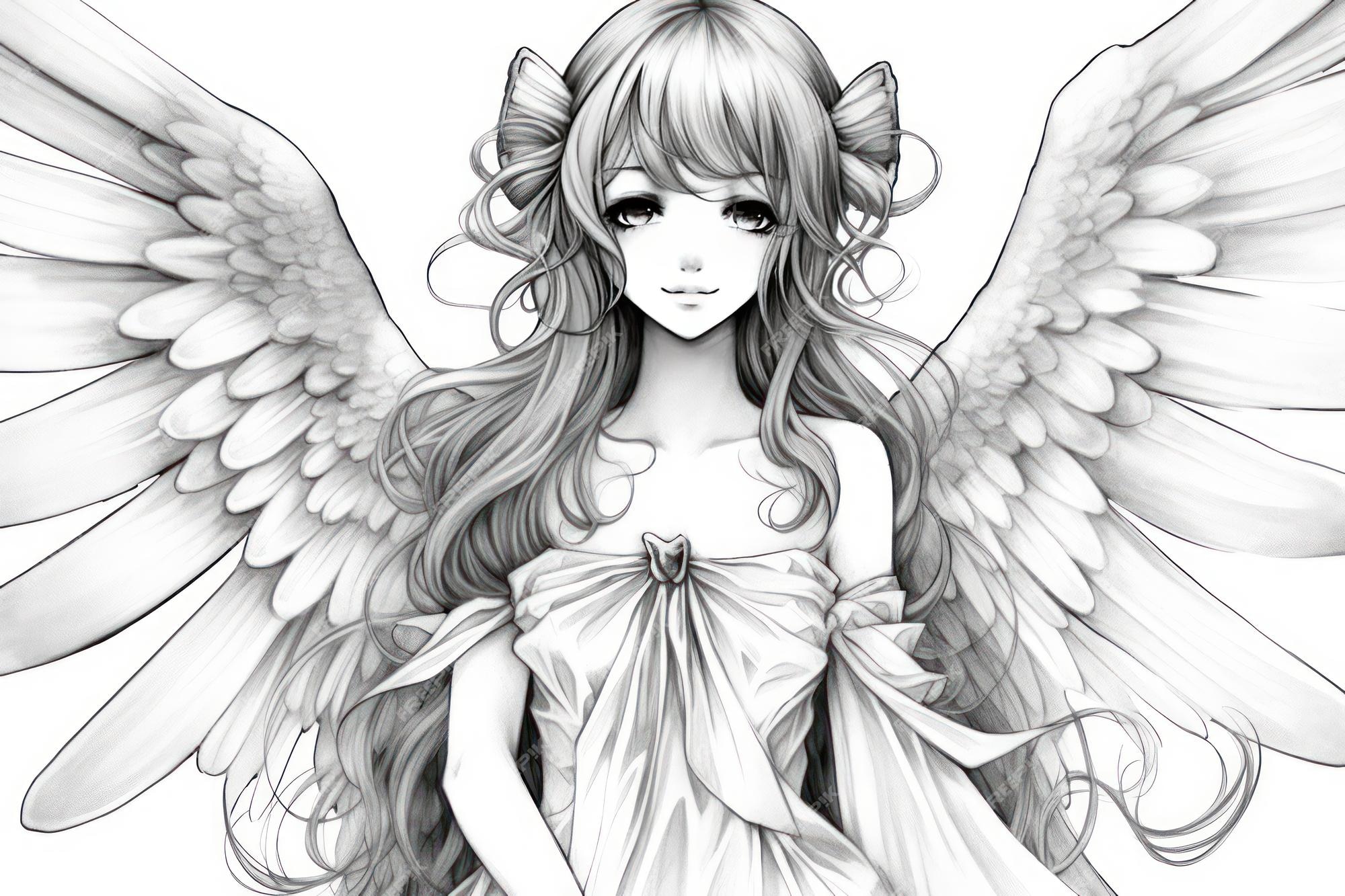 Desenho de Anjo com grandes asas pintado e colorido por Utau o dia