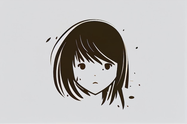 Um desenho de uma menina com cabelo preto e cabelo preto