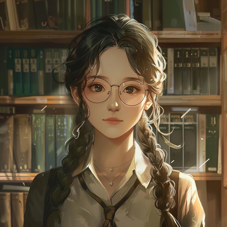 Foto um desenho de uma menina com óculos e uma gravata