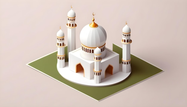 um desenho de uma mesquita com um quadrado verde sob o topo