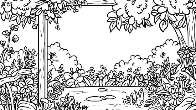 um desenho de uma moldura com flores e uma imagem de uma estrutura com as palavras primavera sobre ele