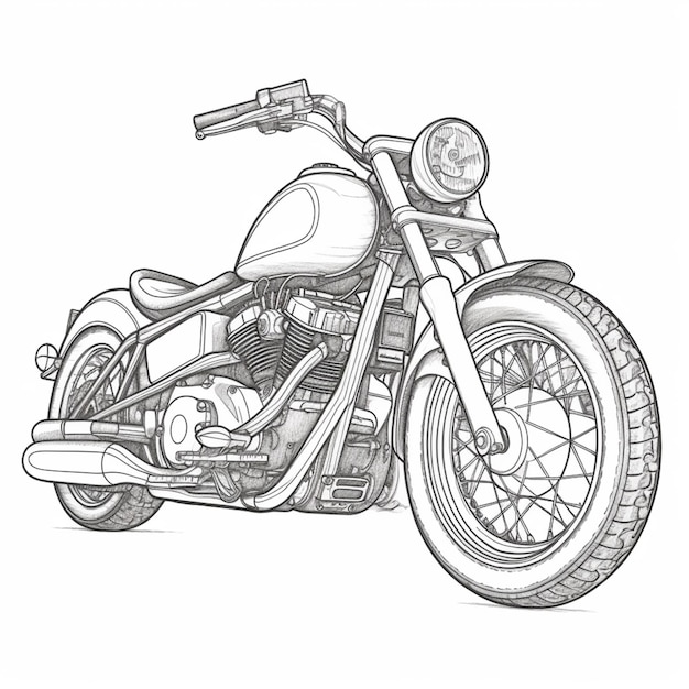 um desenho de uma motocicleta com um pneu dianteiro e um pneu frontal generativo ai