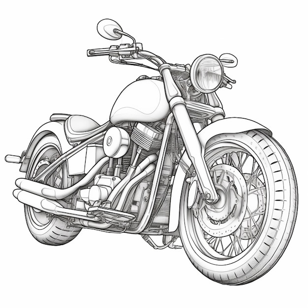 um desenho de uma motocicleta com um pneu grande em um fundo branco