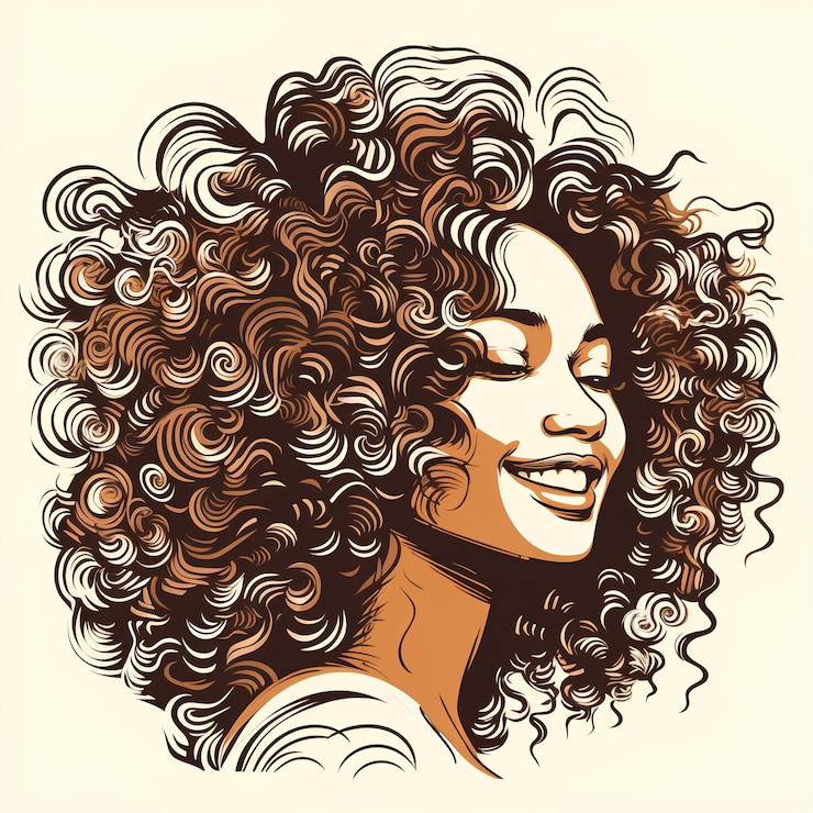 Foto um desenho de uma mulher com cabelos cacheados