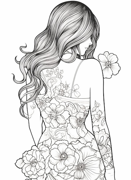Foto um desenho de uma mulher com flores nas costas