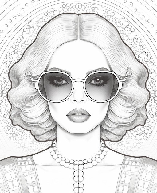 Foto um desenho de uma mulher com óculos e um colar generativo ai