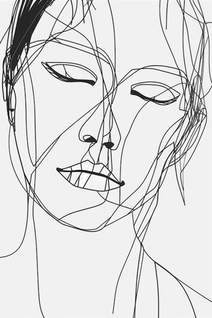 um desenho de uma mulher com os olhos fechados e a cabeça inclinada