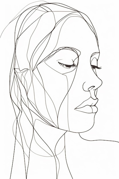 um desenho de uma mulher com os olhos fechados e a cabeça inclinada