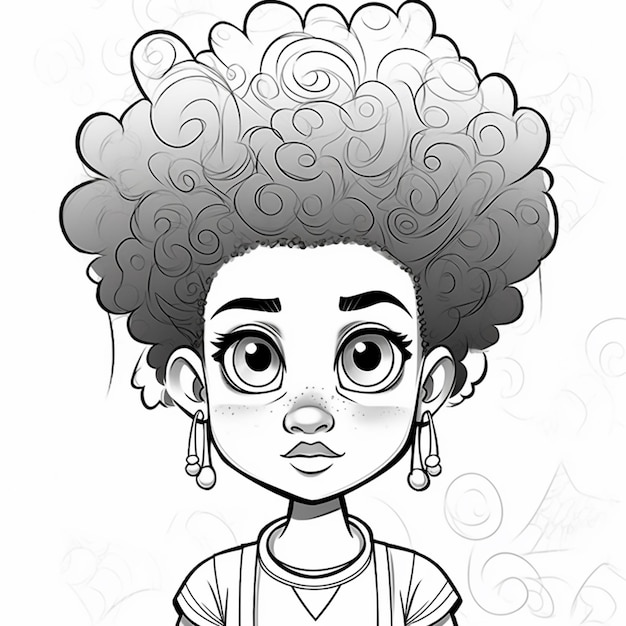 Foto um desenho de uma mulher com um afro encaracolado e um vestido generativo ai