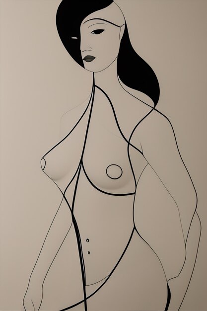 Foto um desenho de uma mulher com um chapéu preto e um vestido preto.