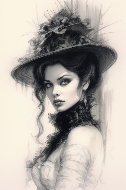 um desenho de uma mulher com um chapéu que diz “ela é uma senhora”.
