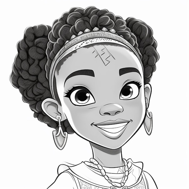 um desenho de uma mulher com um grande afro vestindo um tia generativo ai