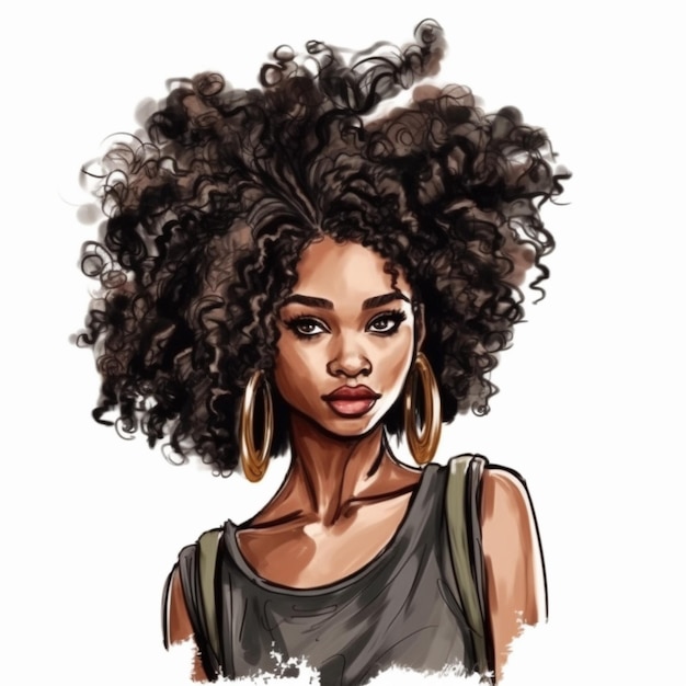 um desenho de uma mulher com um grande cabelo afro generativo ai