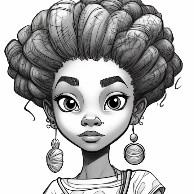 um desenho de uma mulher com um grande cabelo afro generativo ai