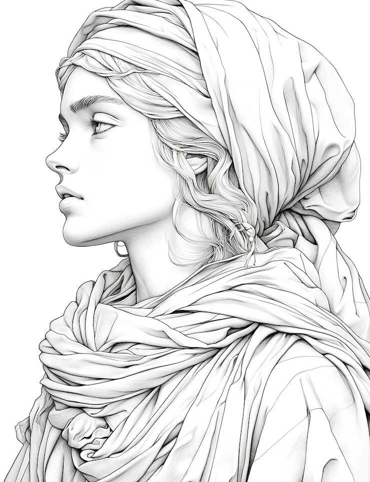 Foto um desenho de uma mulher com um lenço na cabeça