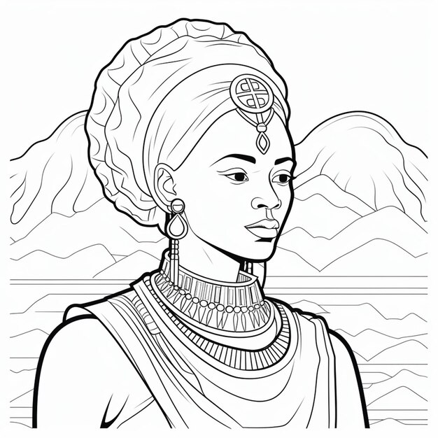 Foto um desenho de uma mulher com um turbante e um colar generativo ai