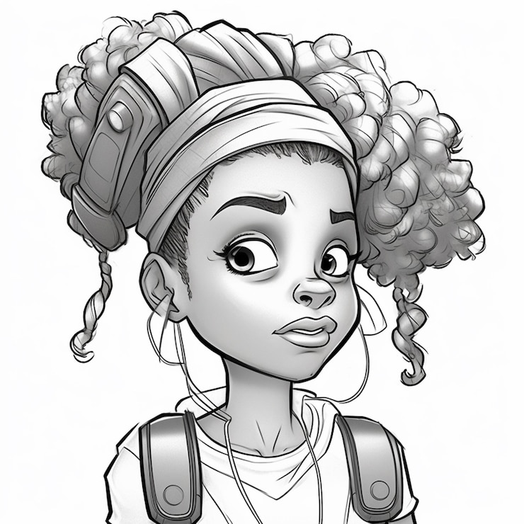 Foto um desenho de uma mulher com uma faixa na cabeça e uma mochila generativa ai