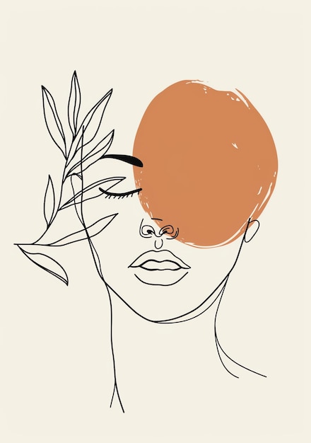 um desenho de uma mulher com uma folha na cabeça