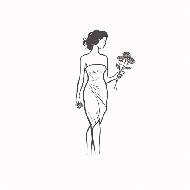 Foto um desenho de uma mulher em um vestido segurando um buquê de flores