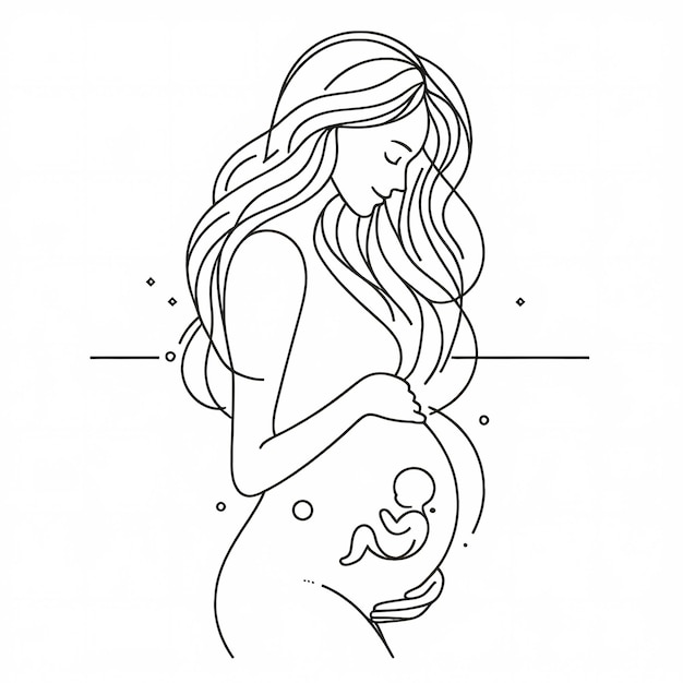 um desenho de uma mulher grávida com um coração em sua barriga mulher grávide ilustração contorno