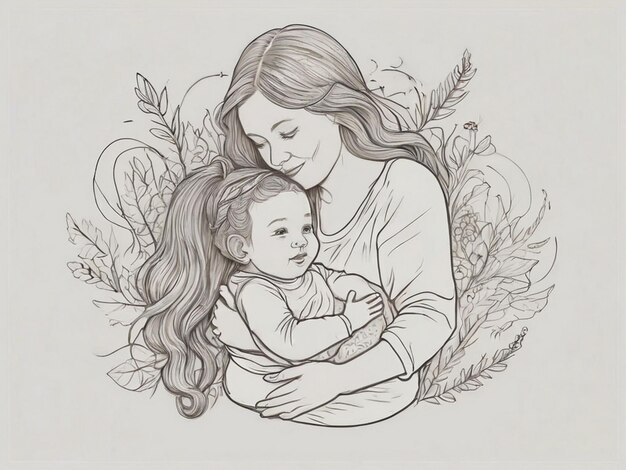 um desenho de uma mulher segurando um bebê com uma imagem de uma mulher e as palavras mãe
