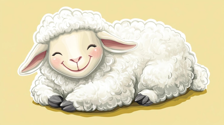 Foto um desenho de uma ovelha com um sorriso no rosto
