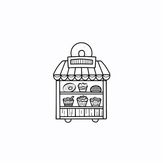 um desenho de uma padaria com um carrinho de cupcakes generativo ai